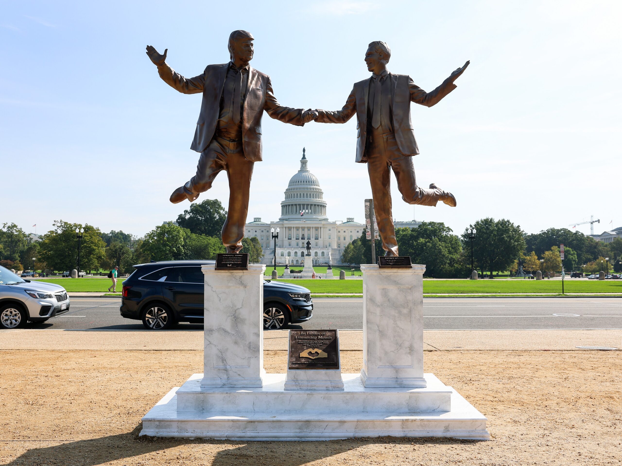 Statue of President Trump and Epstein Reinstalled in DC